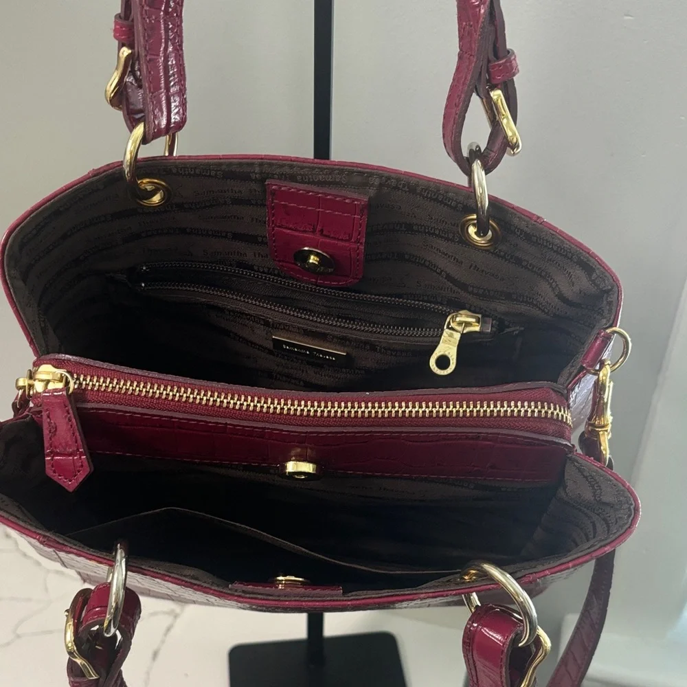 Samantha Thavasa Red Croc-Embossed Satchel
